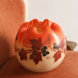 Legras vase boule jaune orangé à décor de vigne