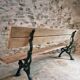 Antique French park bench in cast iron and oak – Sea green patina, 220 cm