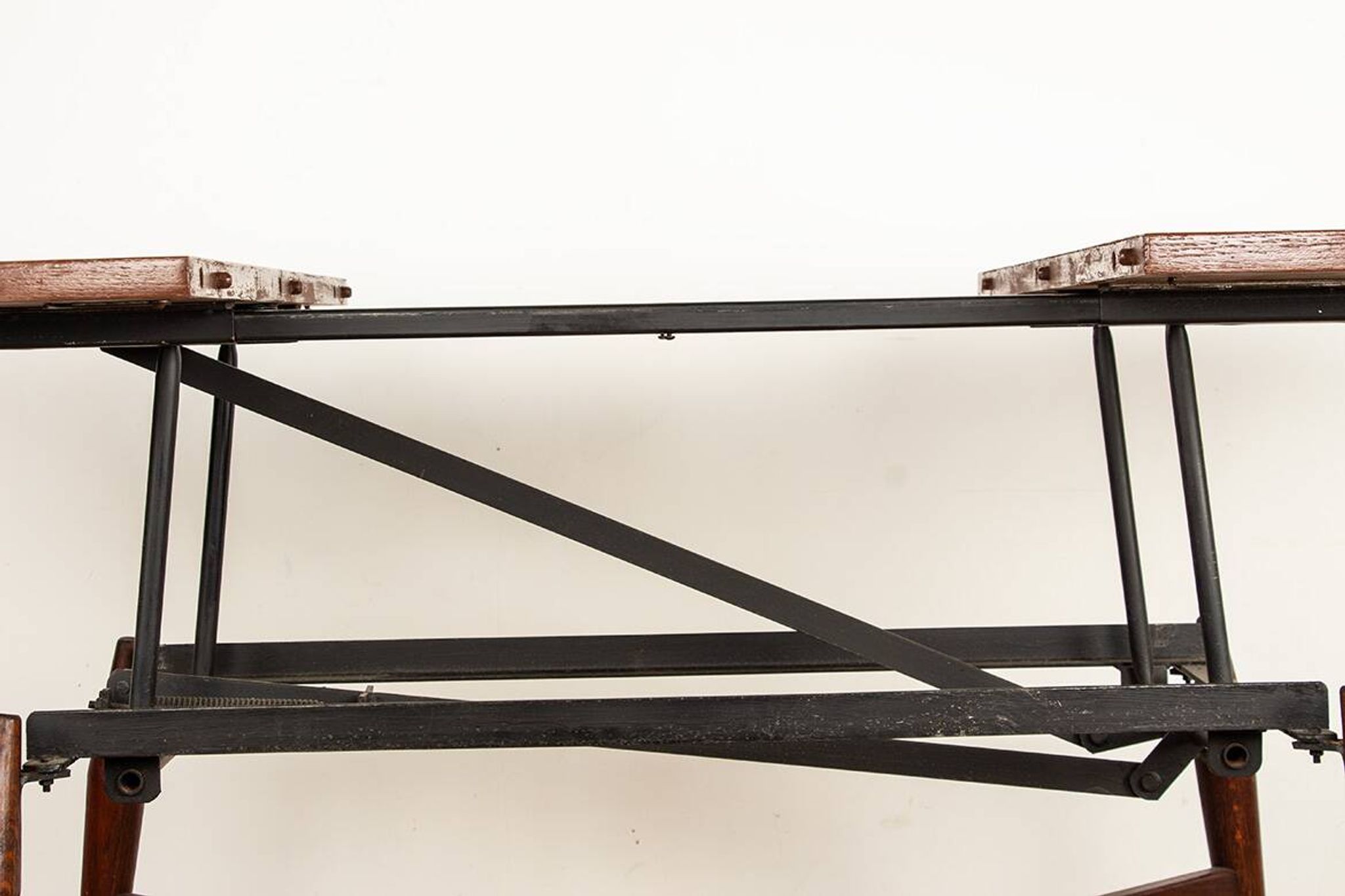 Danish high and low table in teak and brown lacquered wood, Smørrebrø model
