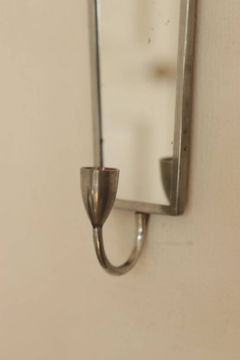 Pair of Mid Century Swedish Pewter Sconces with Mirror