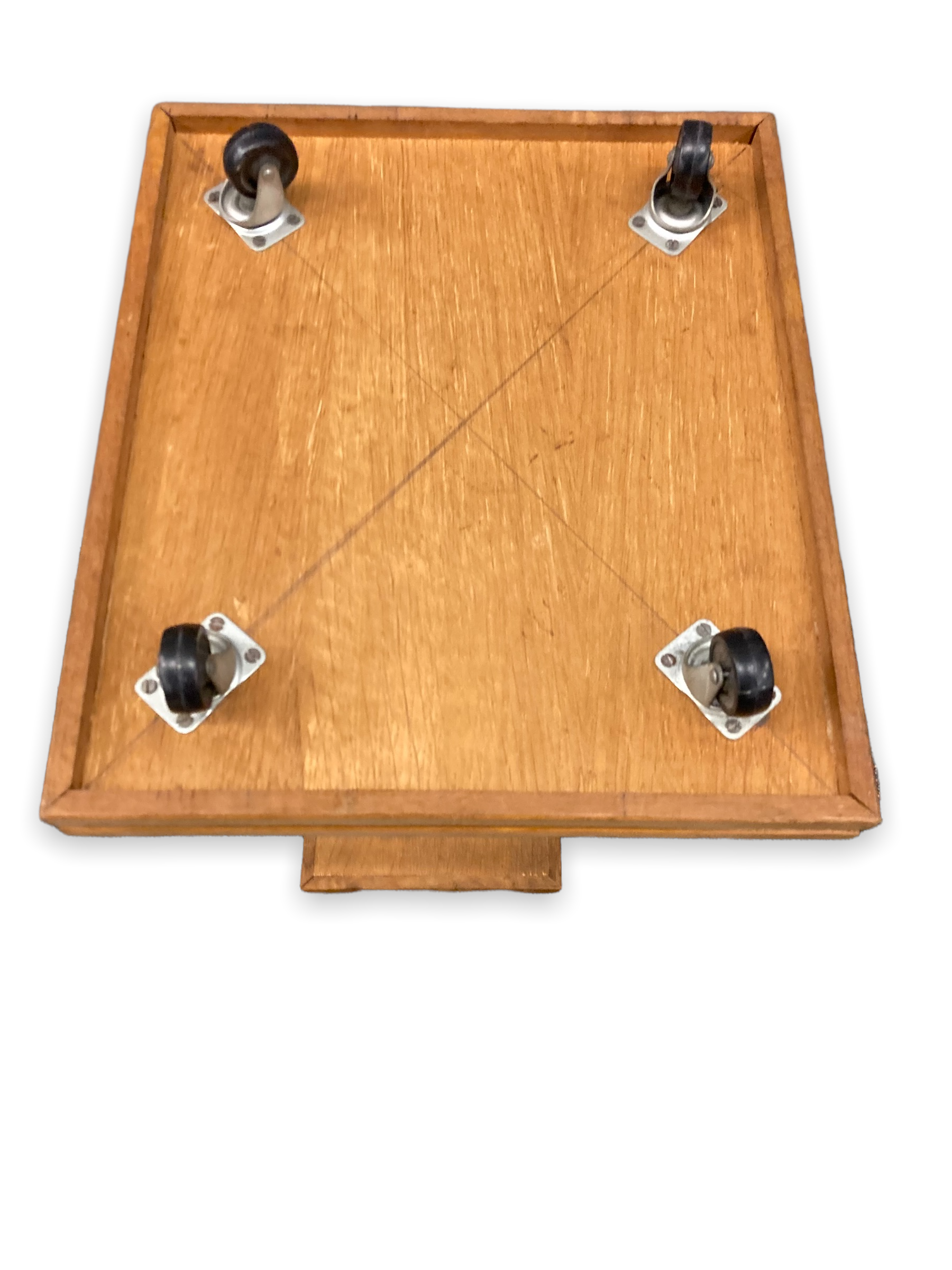 Table with two trays plant holder with midcentury wheel