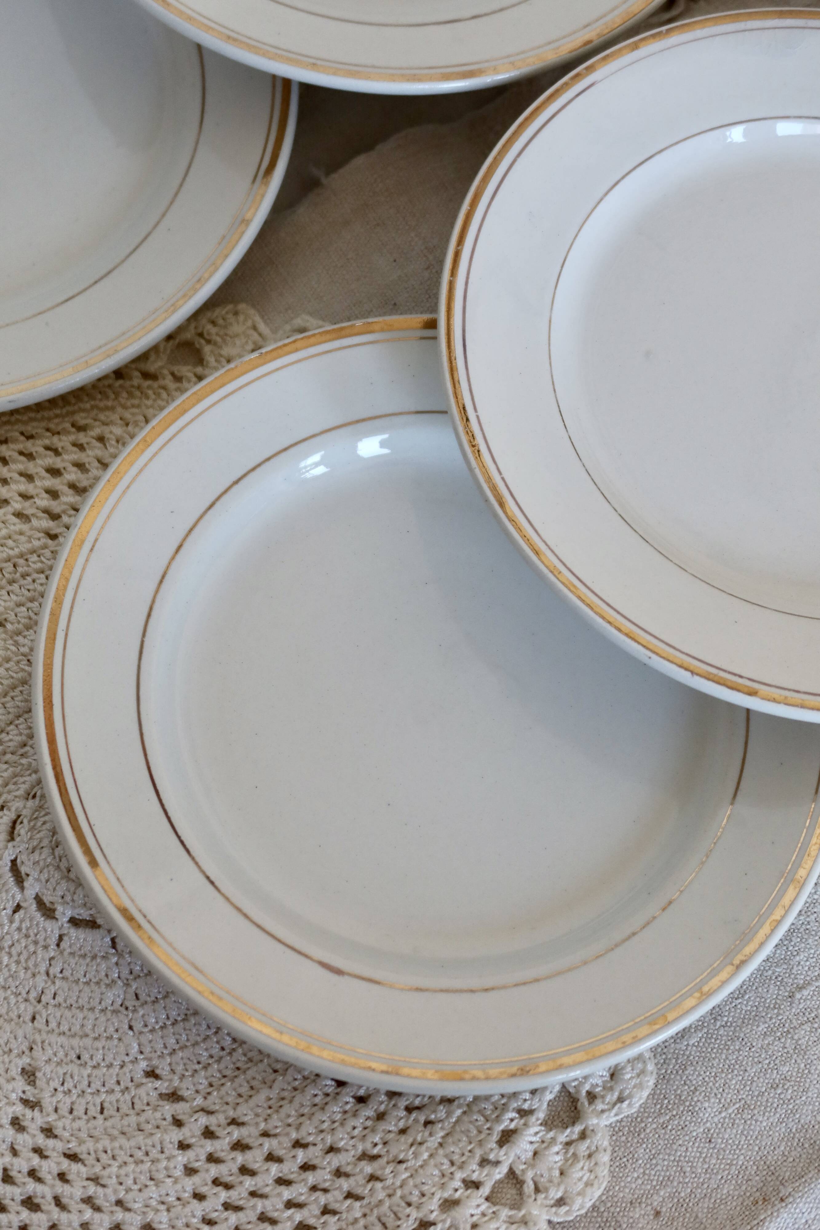 6 half porcelain Lunéville earthenware dessert plates with gold edging