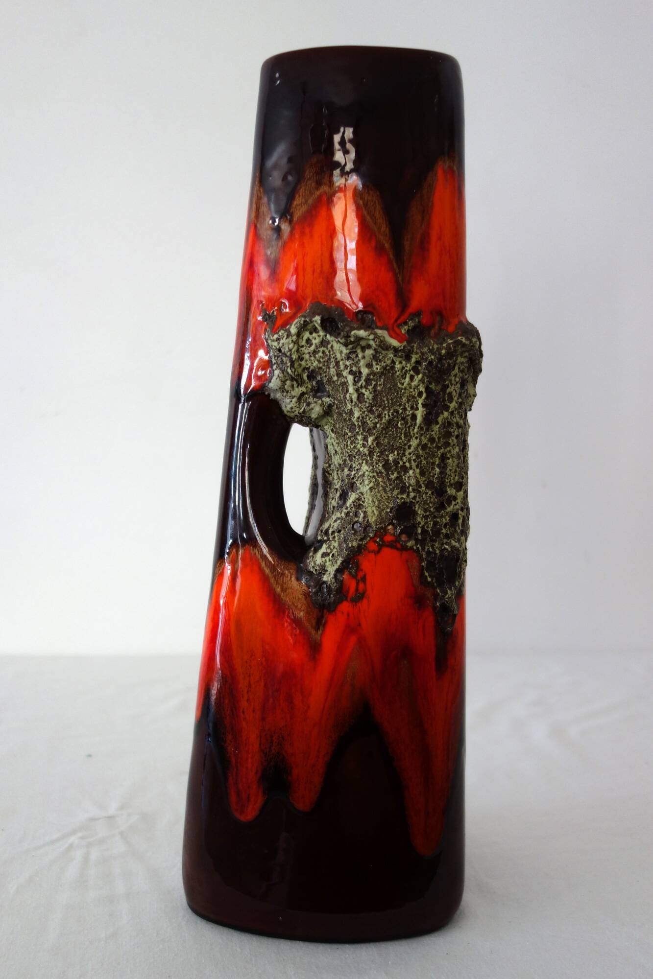 Large vintage Fat lava and enamel vase, H40cm
