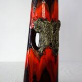 Large vintage Fat lava and enamel vase, H40cm