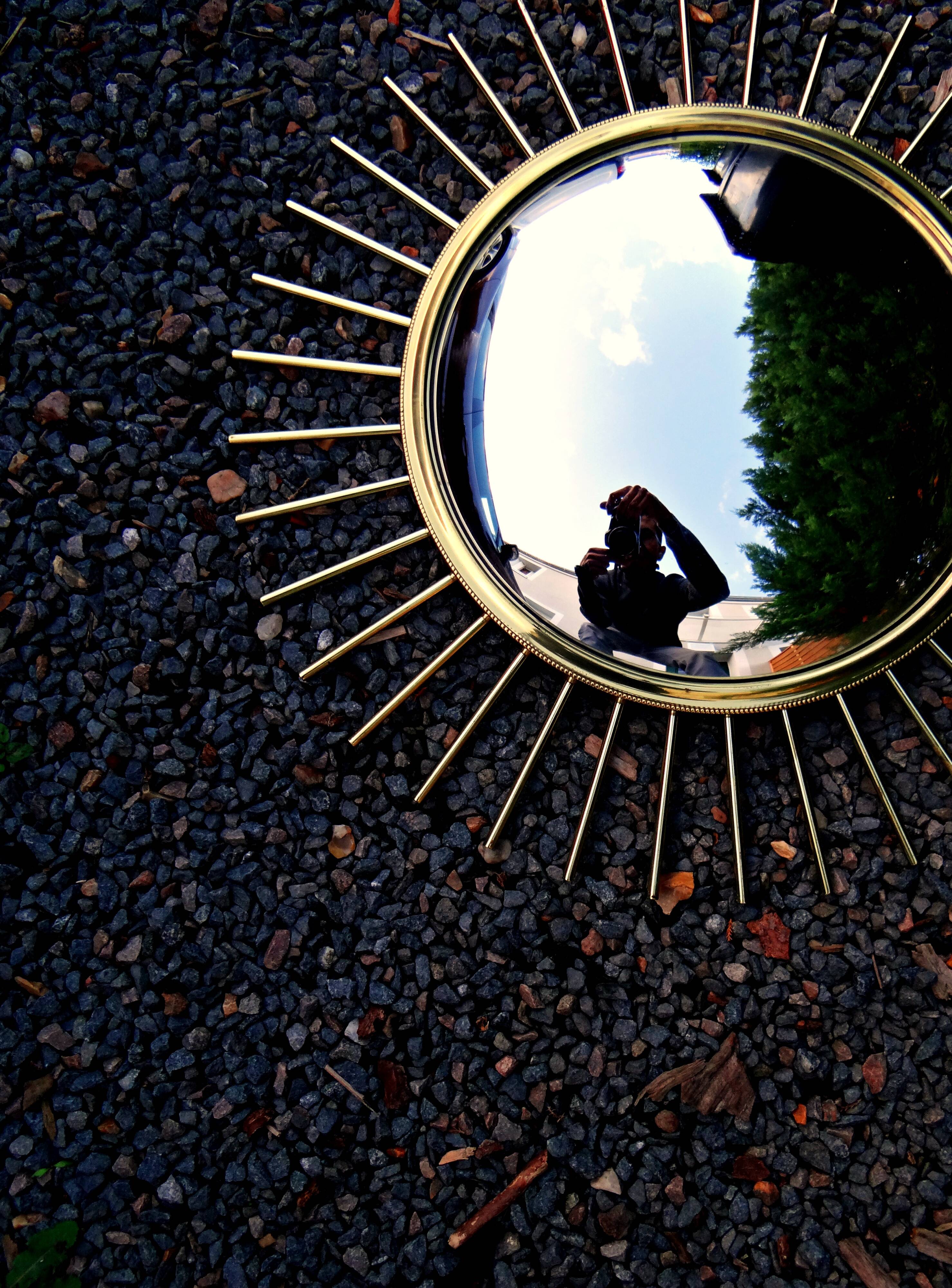 Mid-century 60s Gold Brass Witch Eye Sunburst Mirror