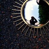 Miroir Soleil Sunburst œil de sorcière en laiton doré mid-century années 60