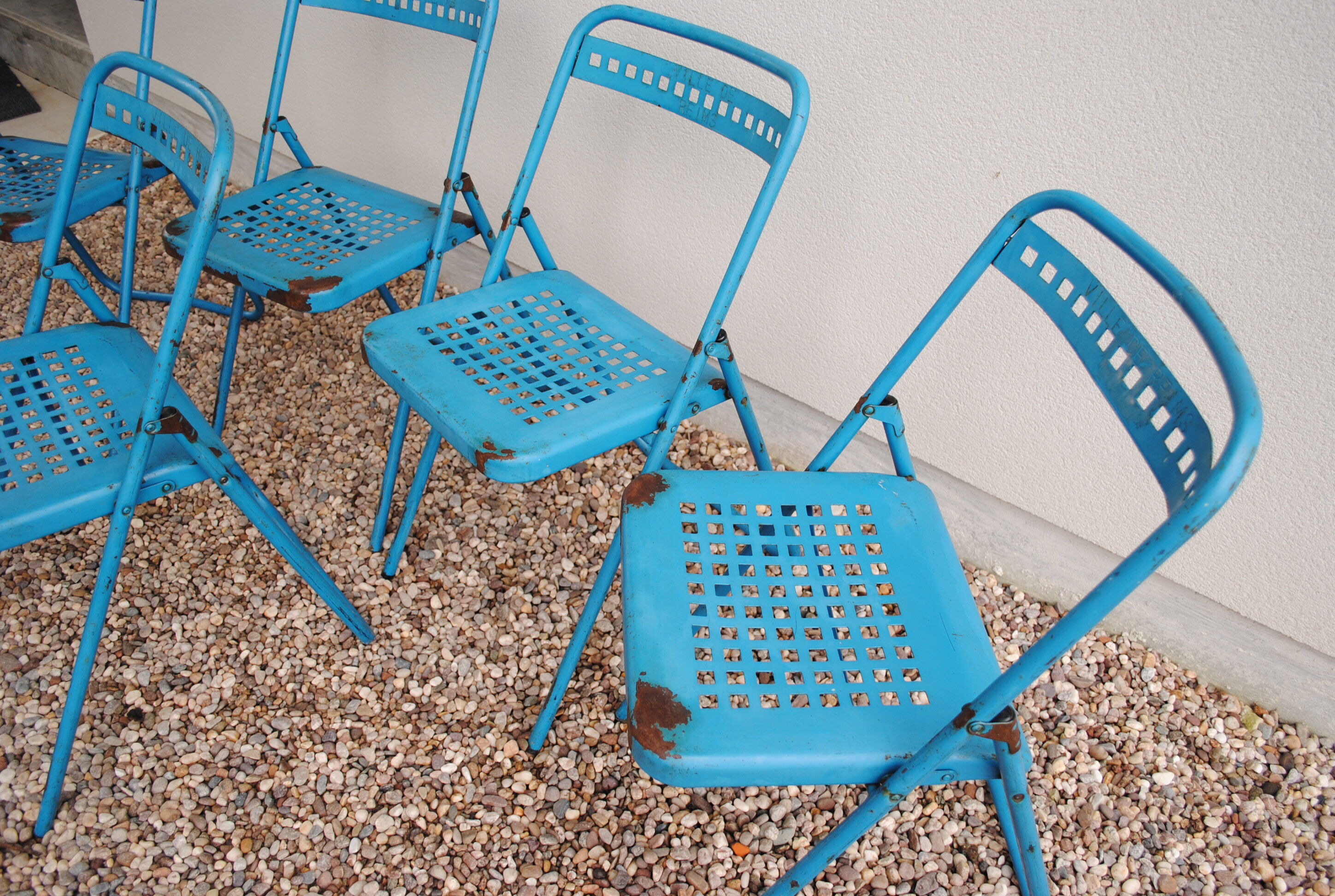Lot of 5 Souvignet 1960 metal folding chairs