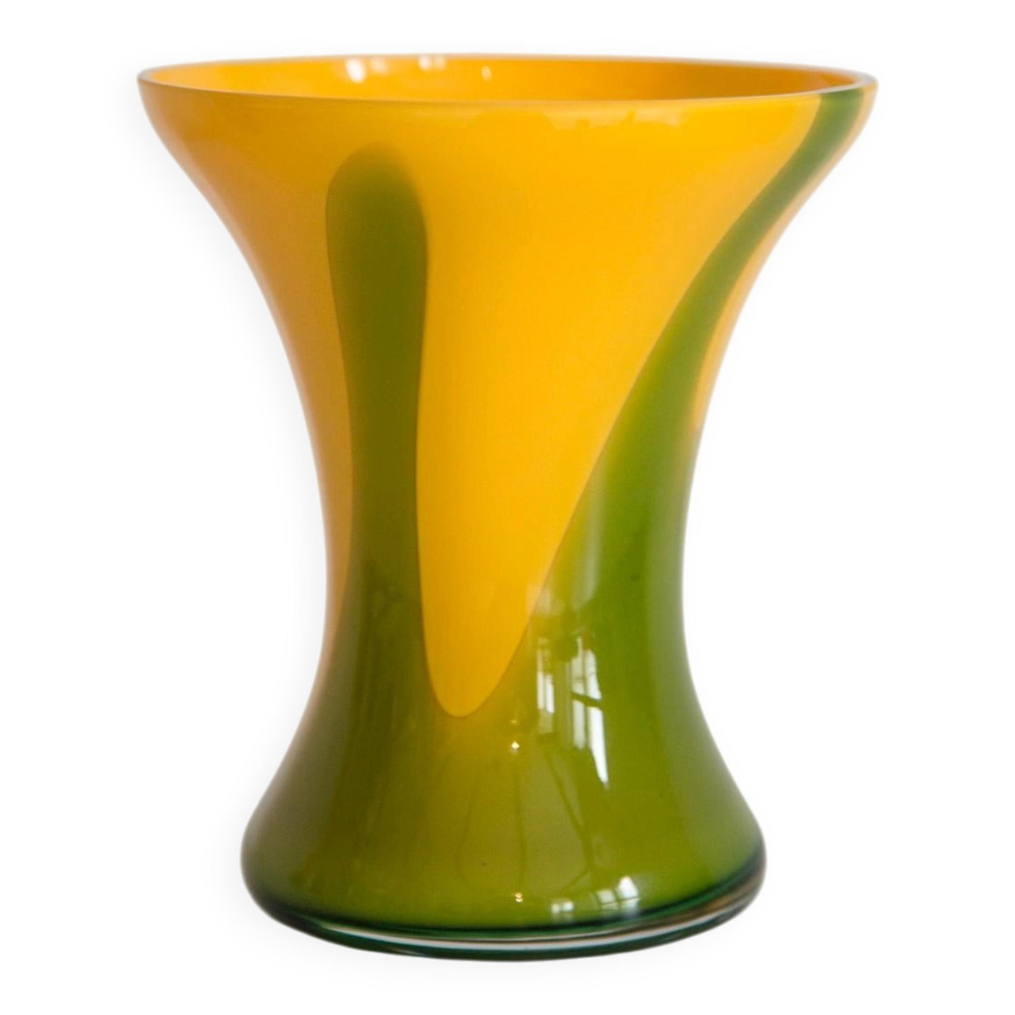 Vase artistique vert et jaune fait main, milieu du XXe siècle, Europe, 1960