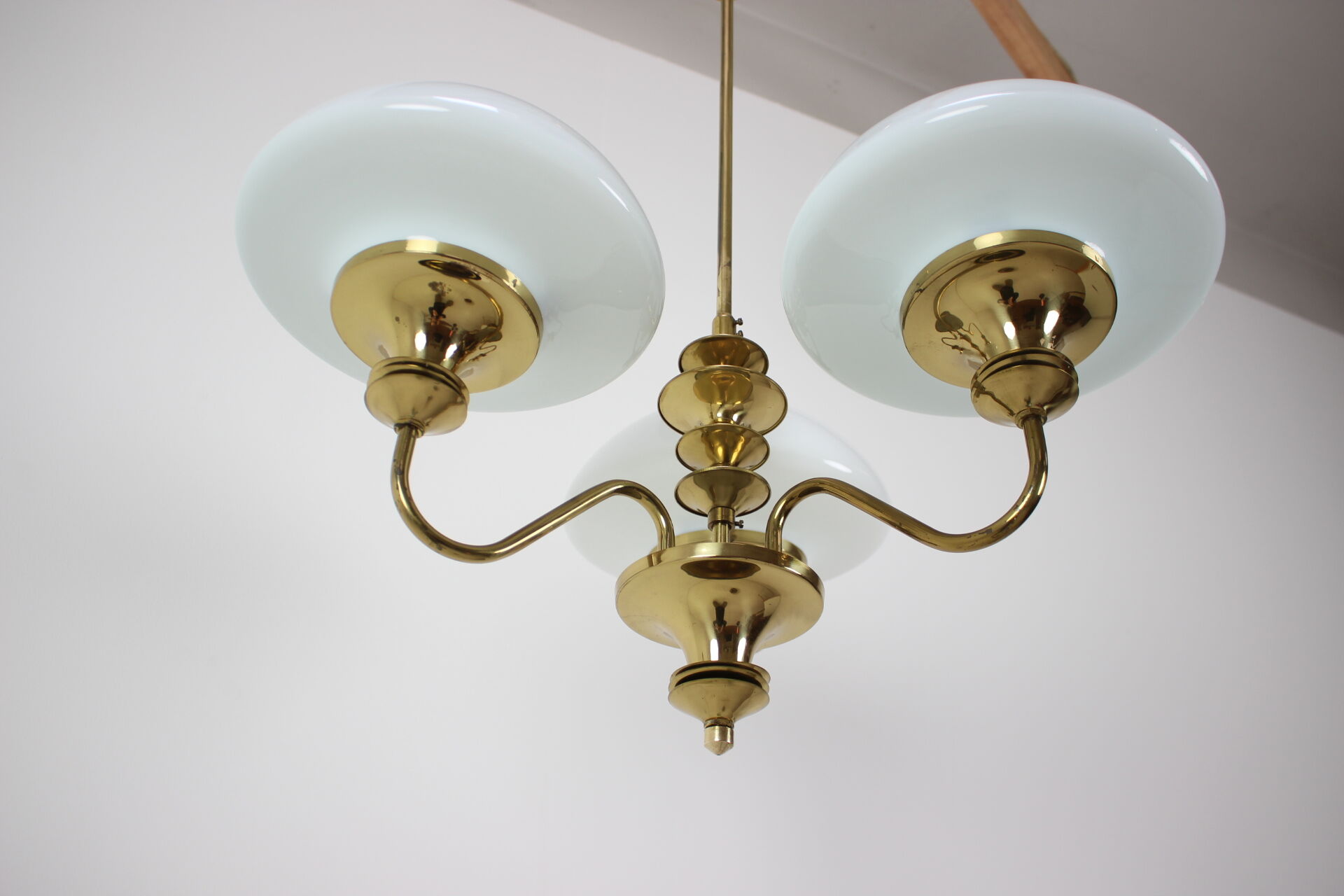 Mid-Century Brass Chandelier, Czechoslovakia, 1970s, Made in Jablonec Glassworks