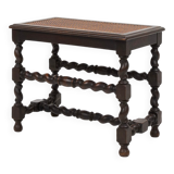 Tabouret ancien français en bois avec plateau en rotin, vers 1880