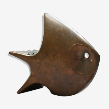 Cendrier en laiton moderniste zoomorphe, forme de poisson, années 60