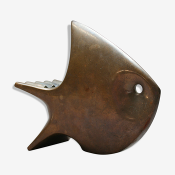 Zoomorphic modernist brass ashtray, the shape of fish, 60 years