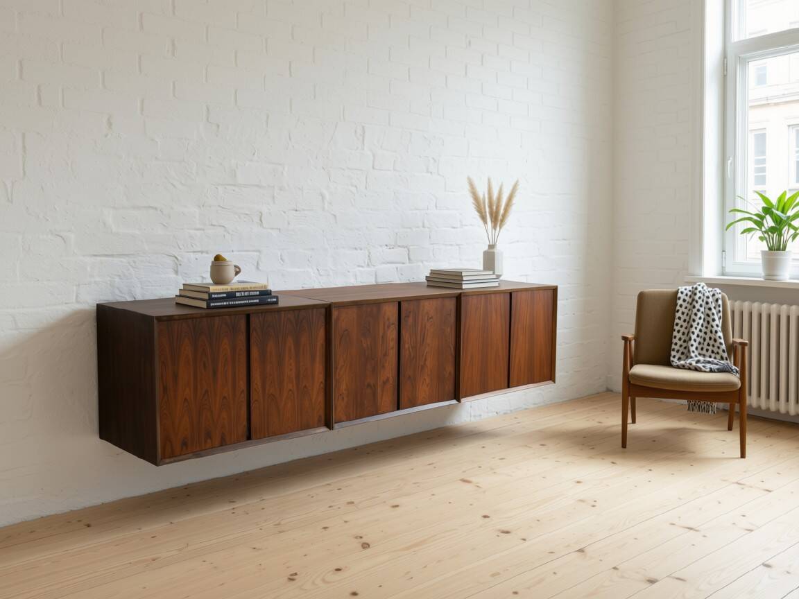 Poul Cadovius Floating Wall Mounted Rosewood Sideboard By CADO, 1960s.