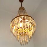 1900s Brass and Crystal Cascade Chandelier