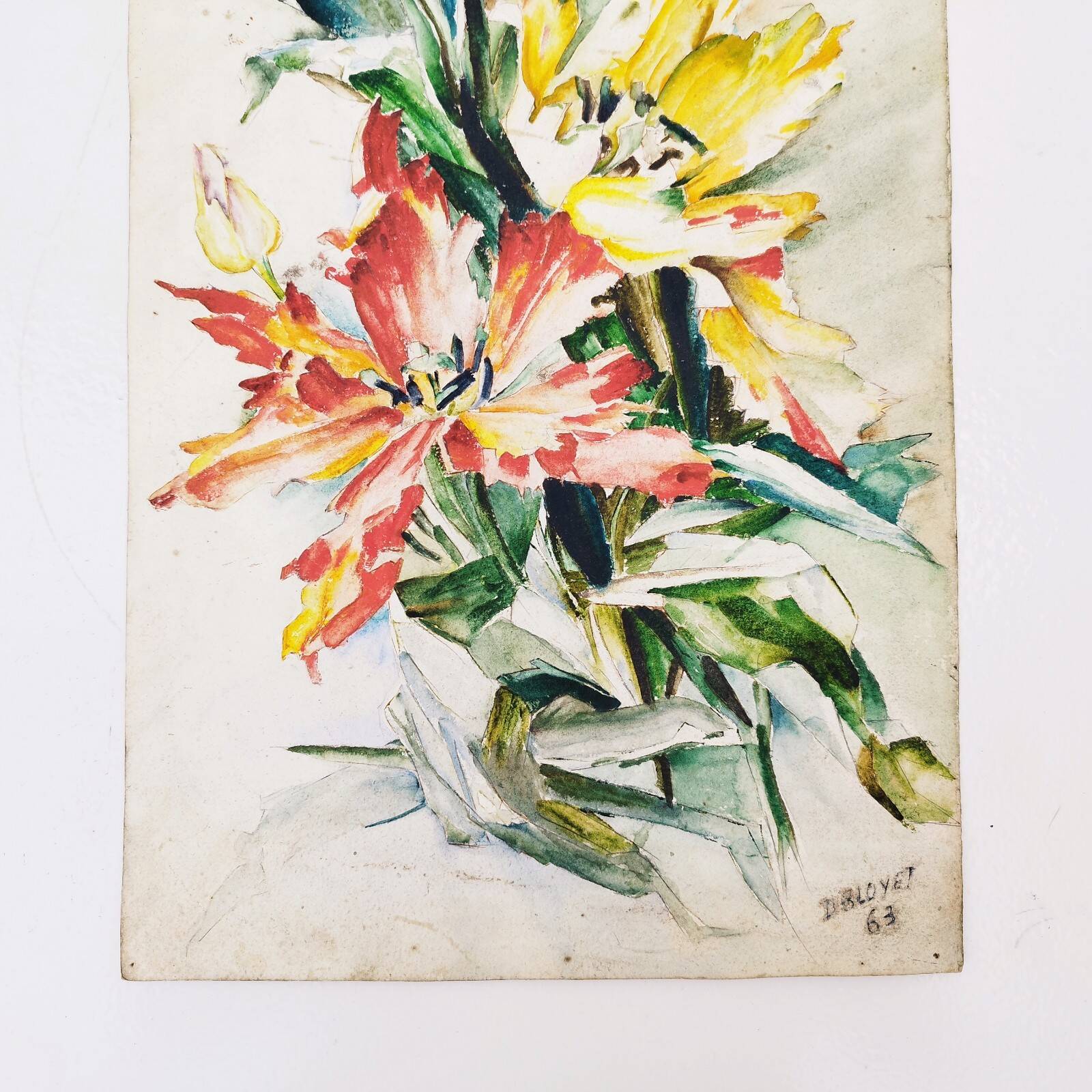 Watercolor bouquet of iris signed vintage