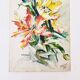 Aquarelle bouquet d’iris signé vintage
