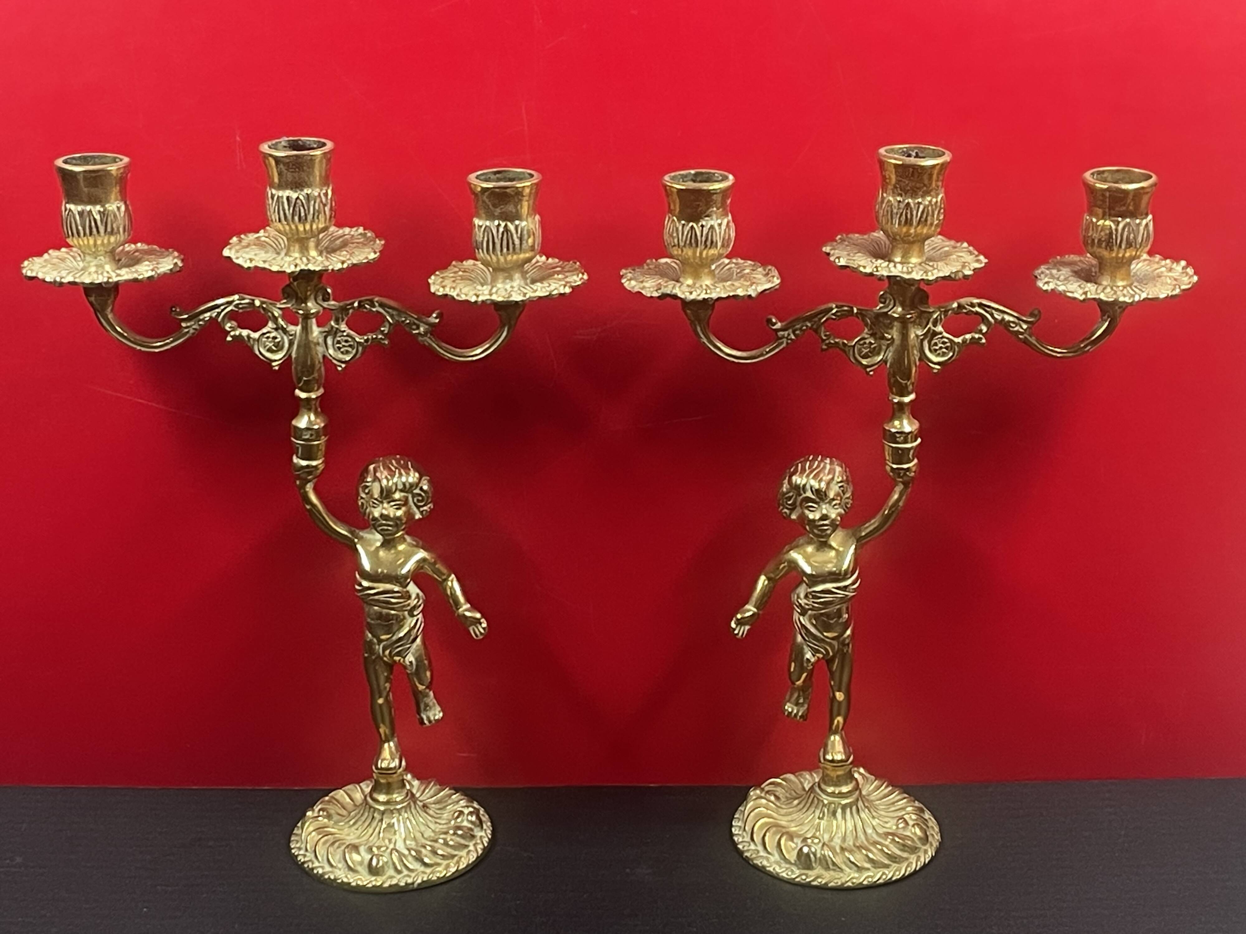 Very Beautiful Pair of Candlestick Candelabra circa 1950 in bronze/brass 30 cm