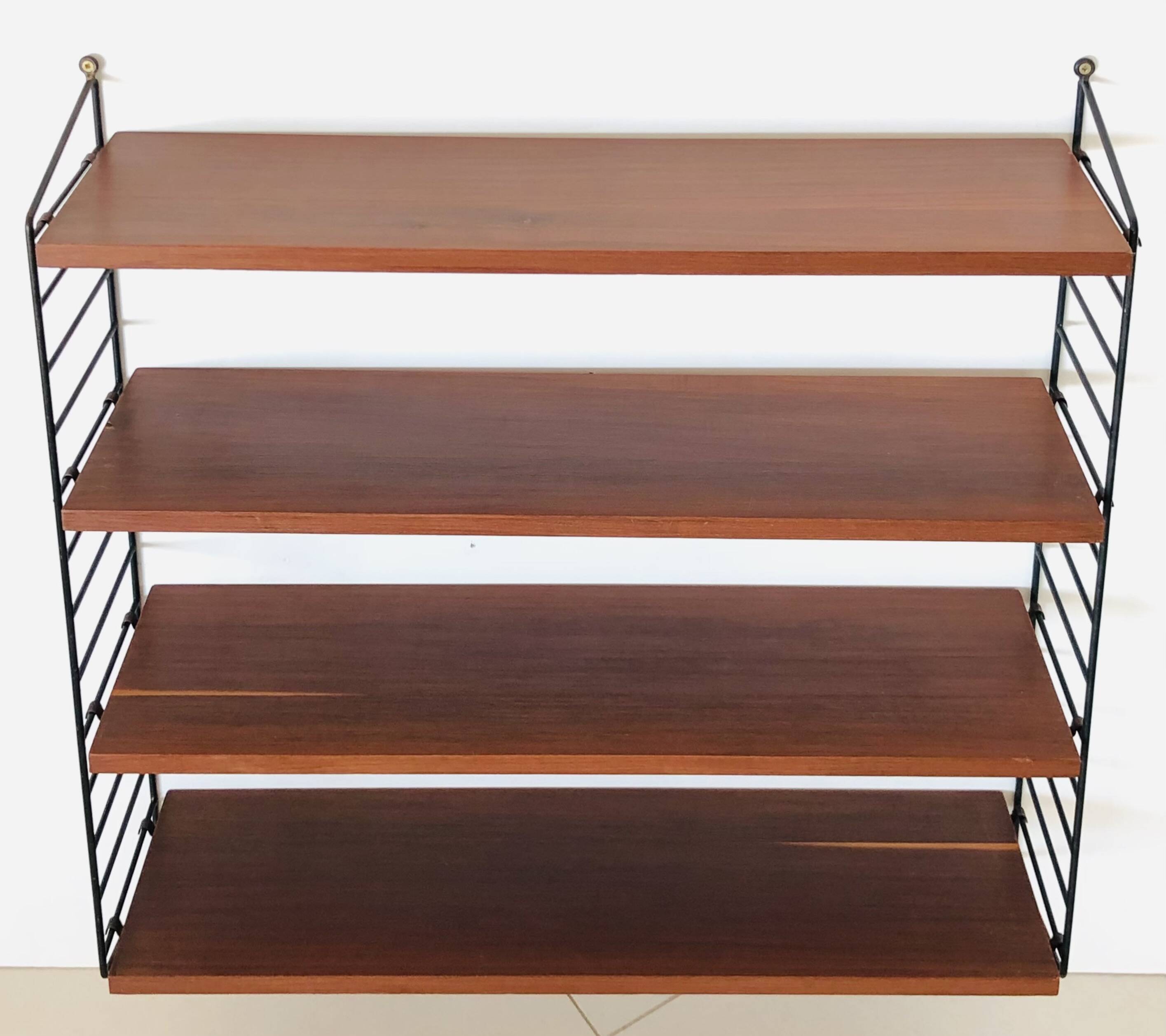 Etagère murale String en bois et métal, années 60