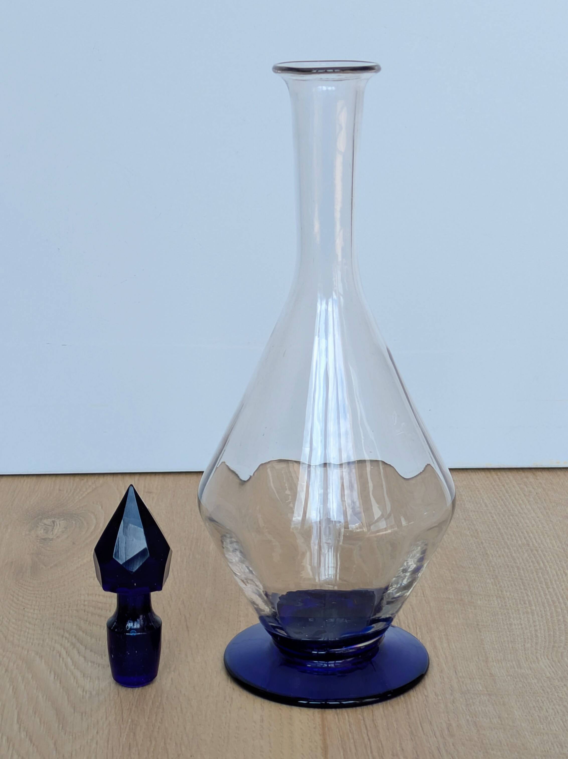 Elegant Two-Tone Carafe - Blown Glass White & Cobalt Blue - Murano Style