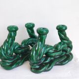 Set of 2 green ceramic candlesticks signed Hubert Pernin, Vallauris