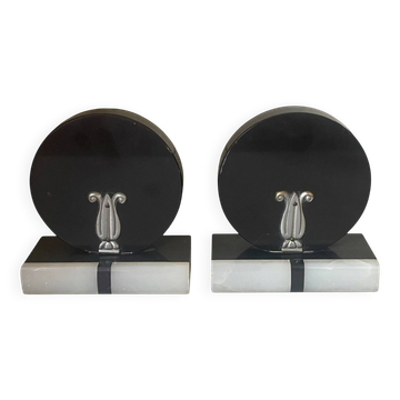 pair of marble and onyx Art Deco bookends