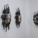 Set of 3 Brutalist Murano glass strips sconces / wall lamps Italy 1970s