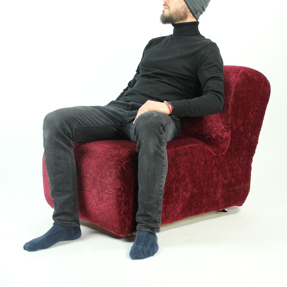 Midcentury Ivan Matusik Velour Lounge Chair From Hotel Kyjev, Czechoslovakia 1970s