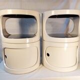 Pair of stackable vintage ABS plastic cylindrical bedside tables