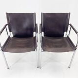 Pair of 1970s Vintage Hans Eichenberger Leather & Chrome Lounge Chairs, Labeled