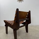 Vintage teak and leather armchair design Angel Pazmino brand Ecuador vintage 1960
