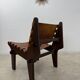 Vintage teak and leather armchair design Angel Pazmino brand Ecuador vintage 1960