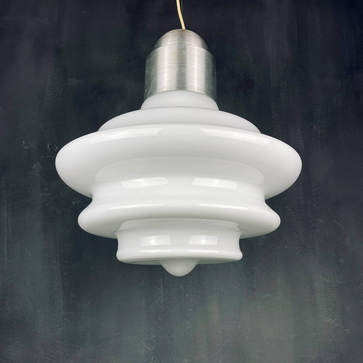 Large opaline glass pendant lamp, mid-century, Italy, 1960s.