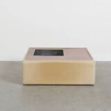 Vintage leather coffee table with plant stand, 1970s