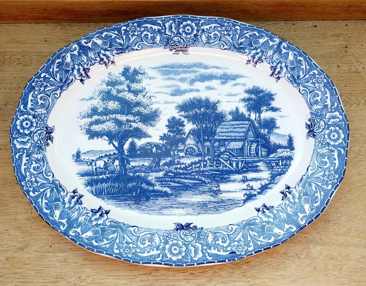 Large white and blue serving platter.