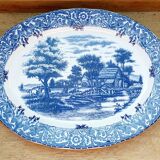 Large white and blue serving platter.