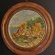 Oil painting on panel in marine tondo wooden frame early twentieth century