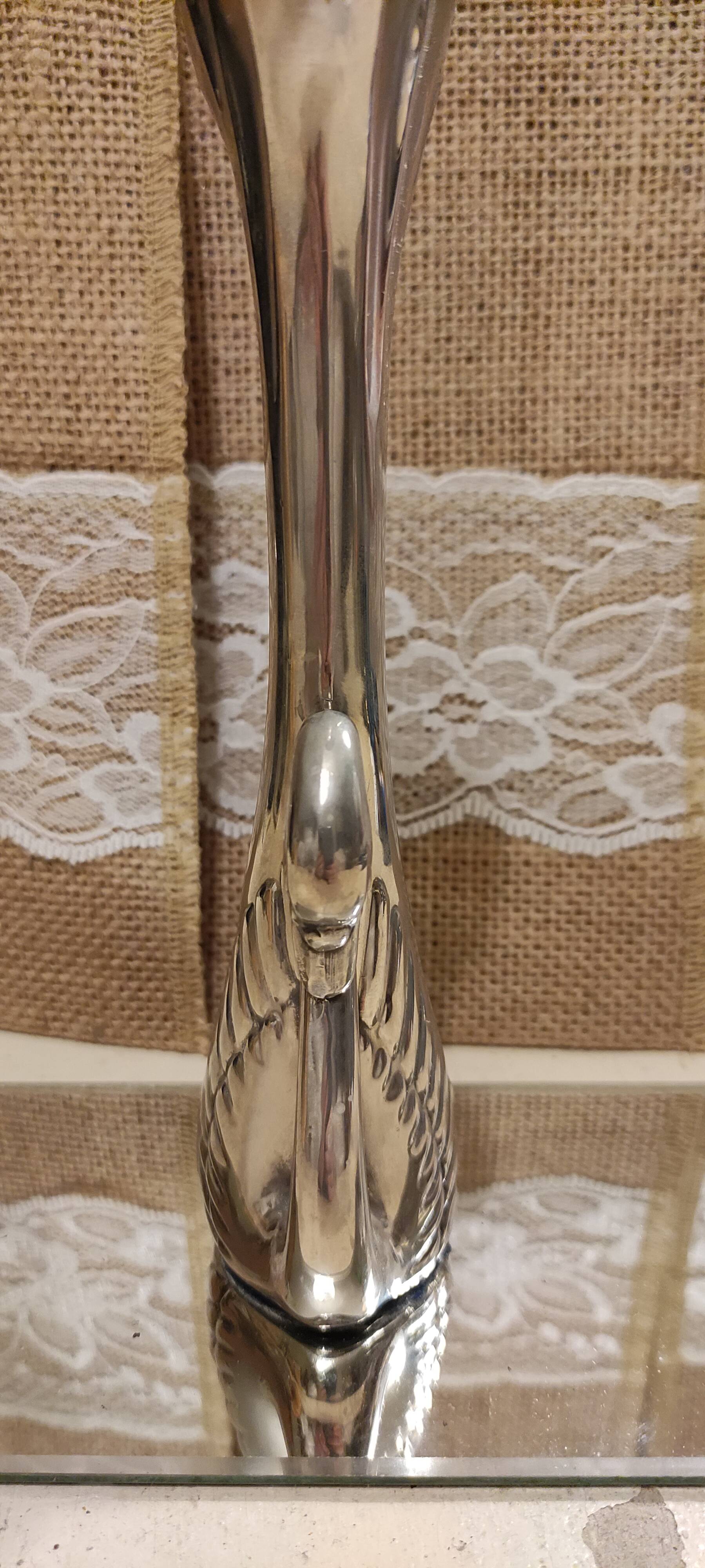 Vintage silver metal swan vase