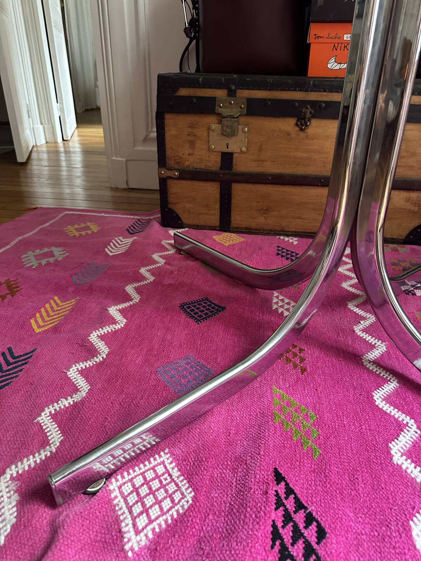 Italian glass and chrome dining table