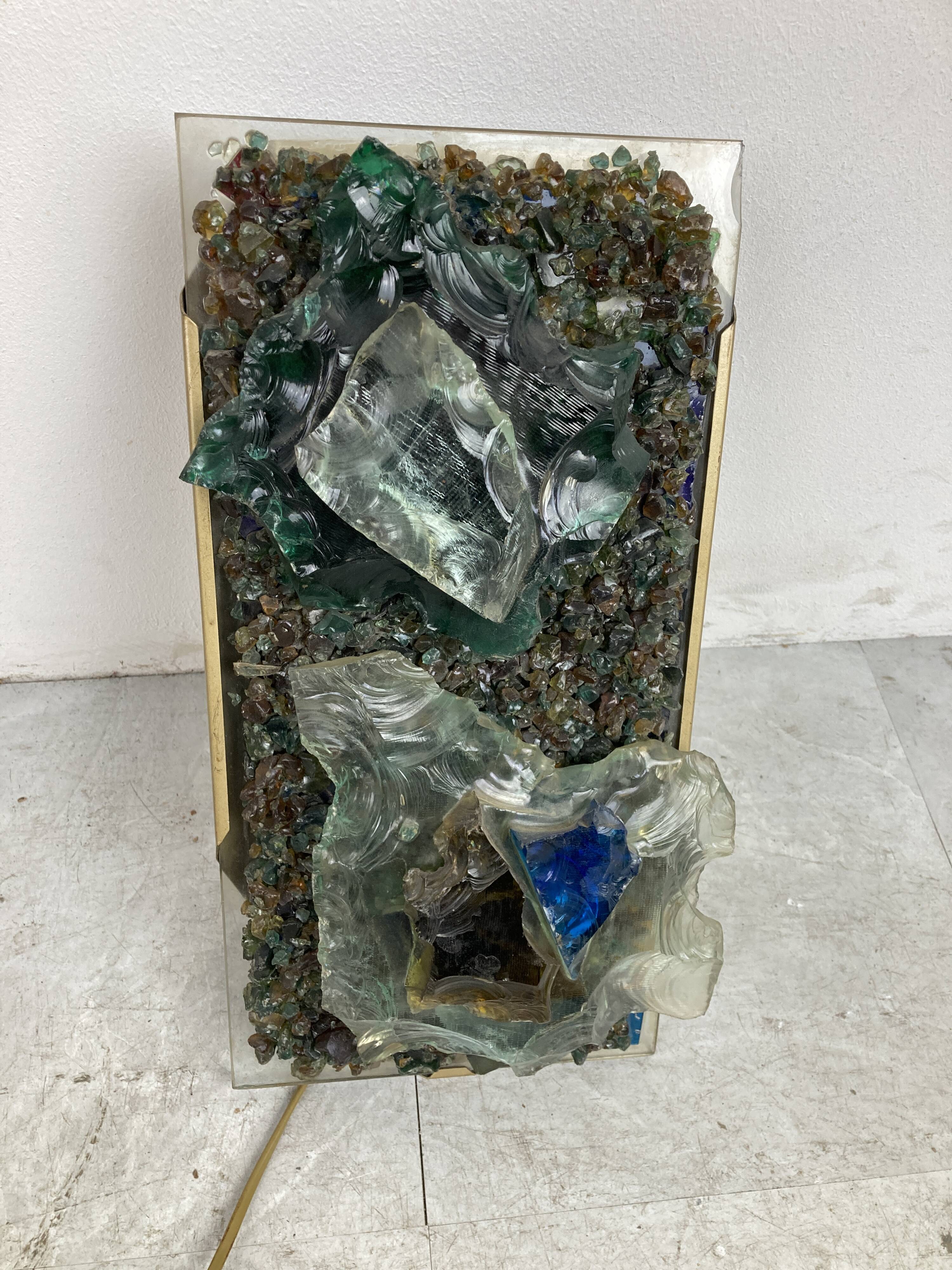 Vintage brutalist glass wall lamp 1960s