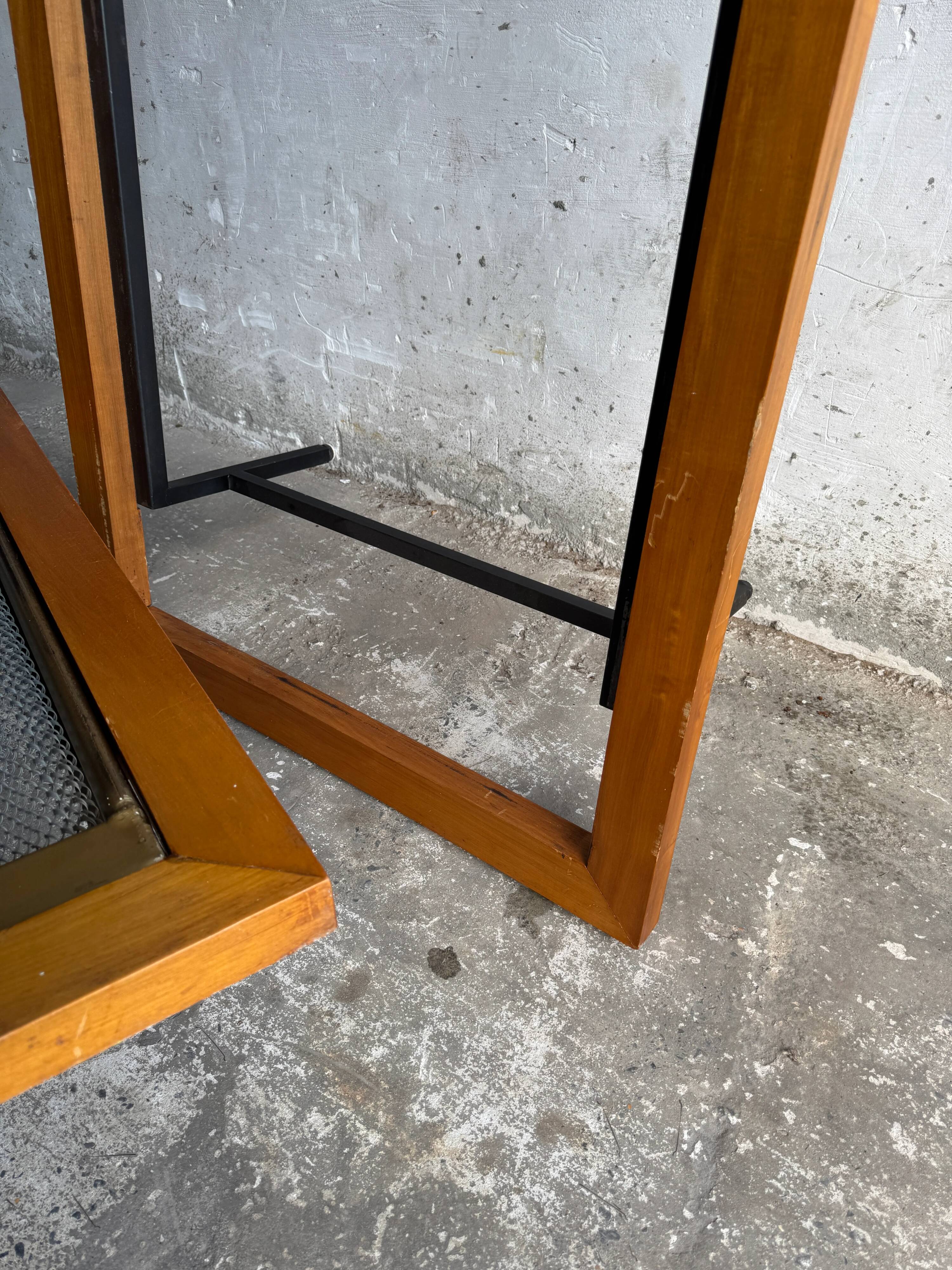 Set of 2 DeCoene Minimalist Daybeds — Natural Wood & Black Metal Mesh with Brass Trim