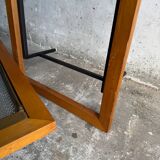 Set of 2 DeCoene Minimalist Daybeds — Natural Wood & Black Metal Mesh with Brass Trim