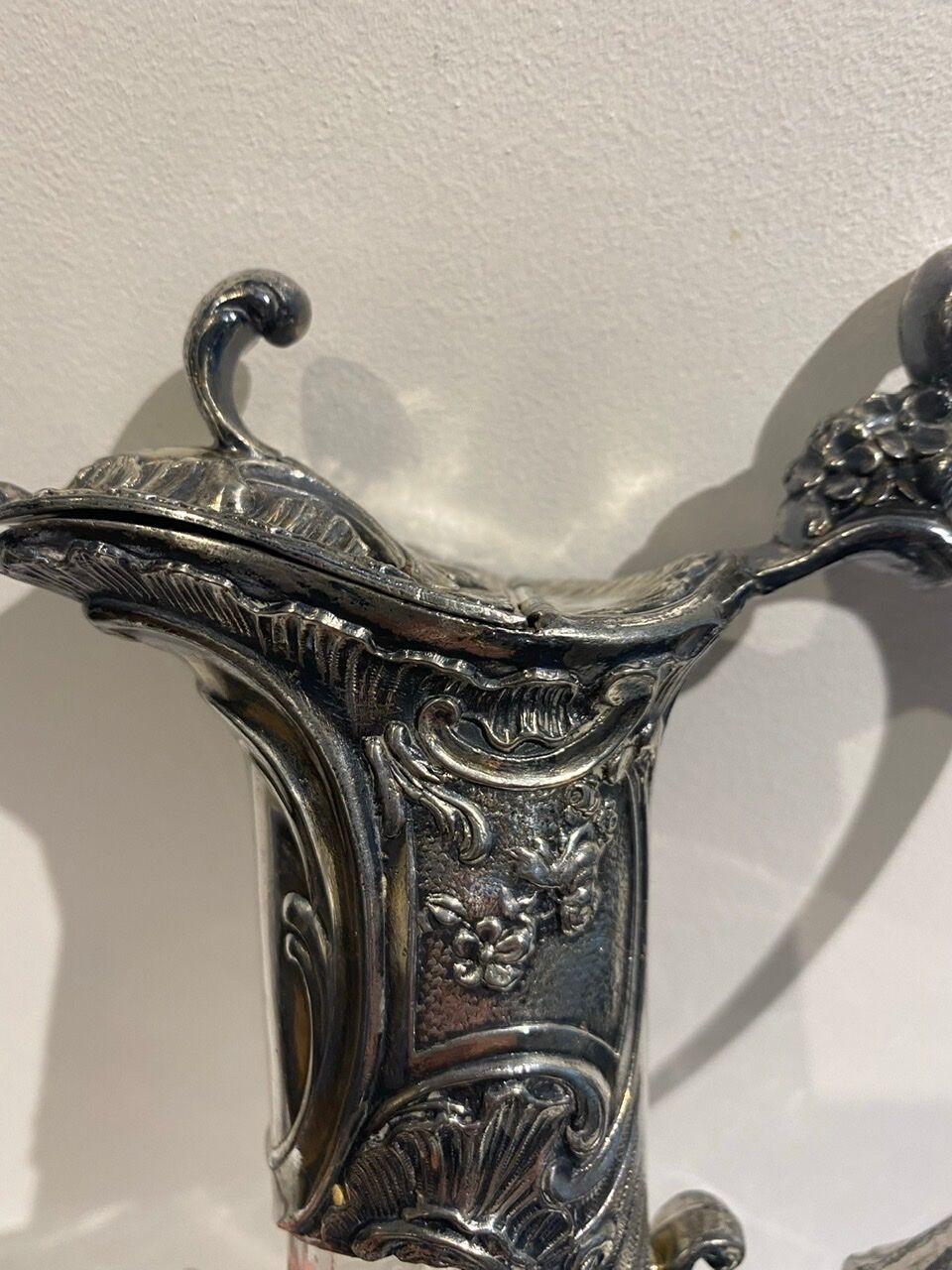 Glass and silver metal decanter around 1900