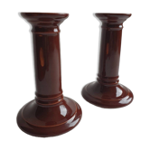 Pair of English brown ceramic candlesticks. Circa 2003, designed by S.
