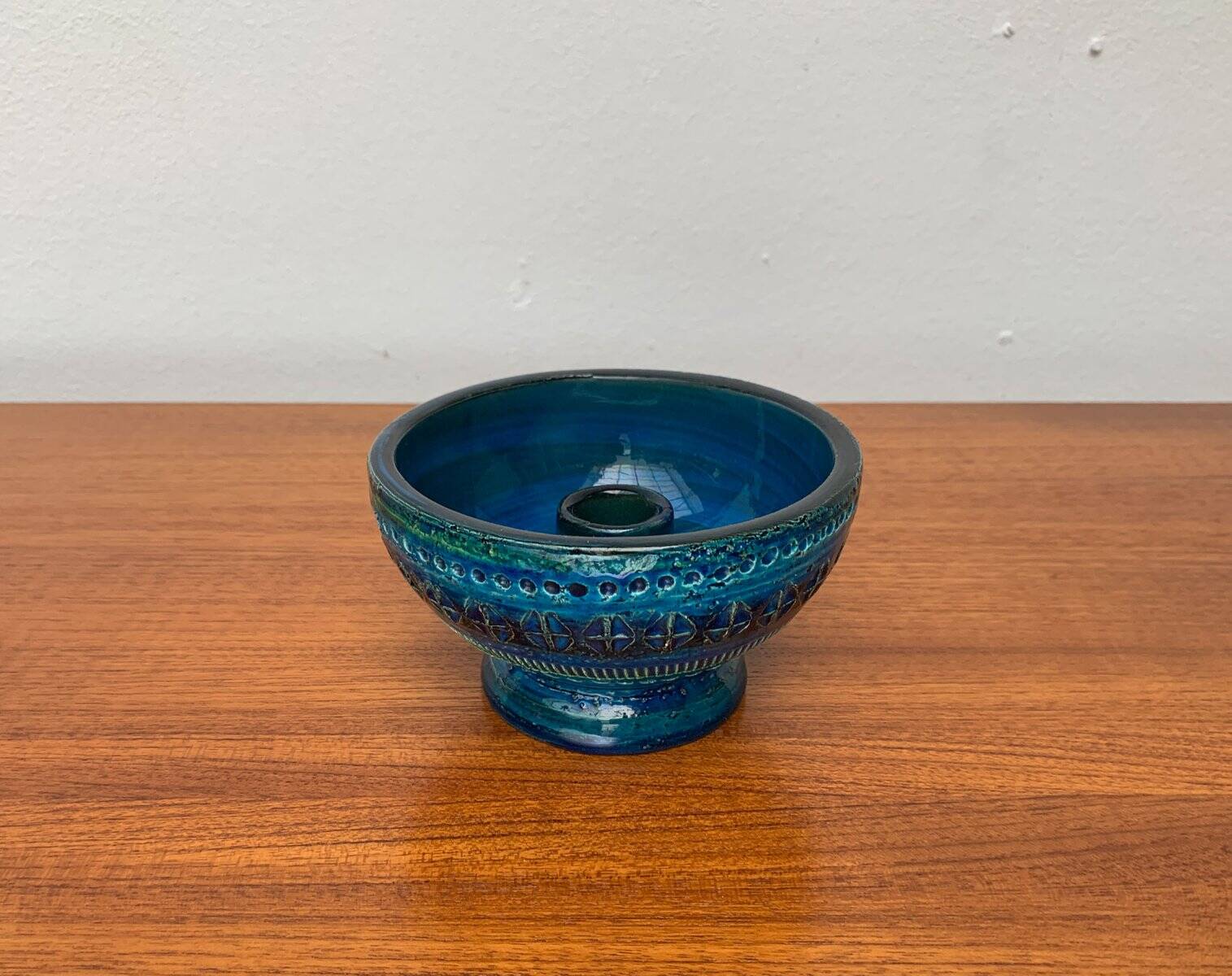 Rimini Blu pottery candlestick by Aldo Londi for Bitossi, Italy, 1960s.
