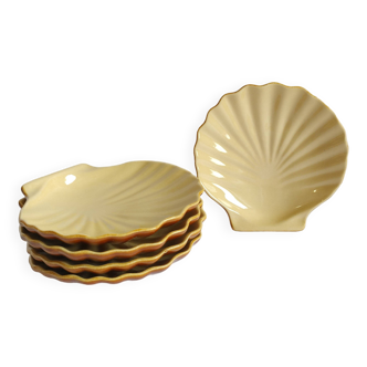 Lot de 5 coquilles saint jacques céramique beige vintage