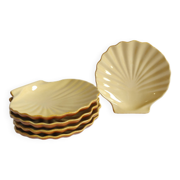 Set of 5 vintage beige ceramic scallop shells