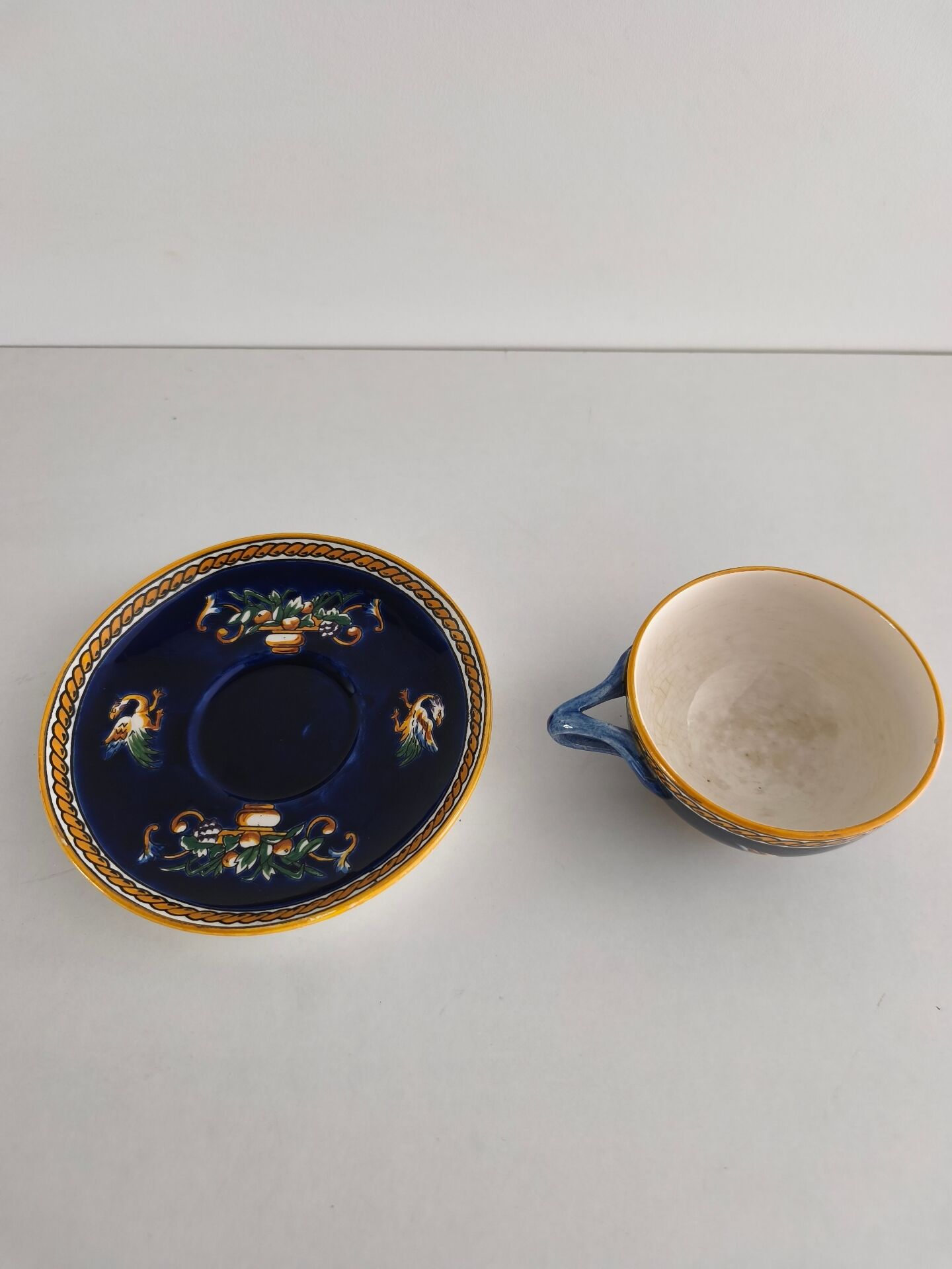 Cup and saucer earthenware from Gien - Blue Peony Decor / China