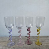 4 large, multicoloured, twisted champagne flutes