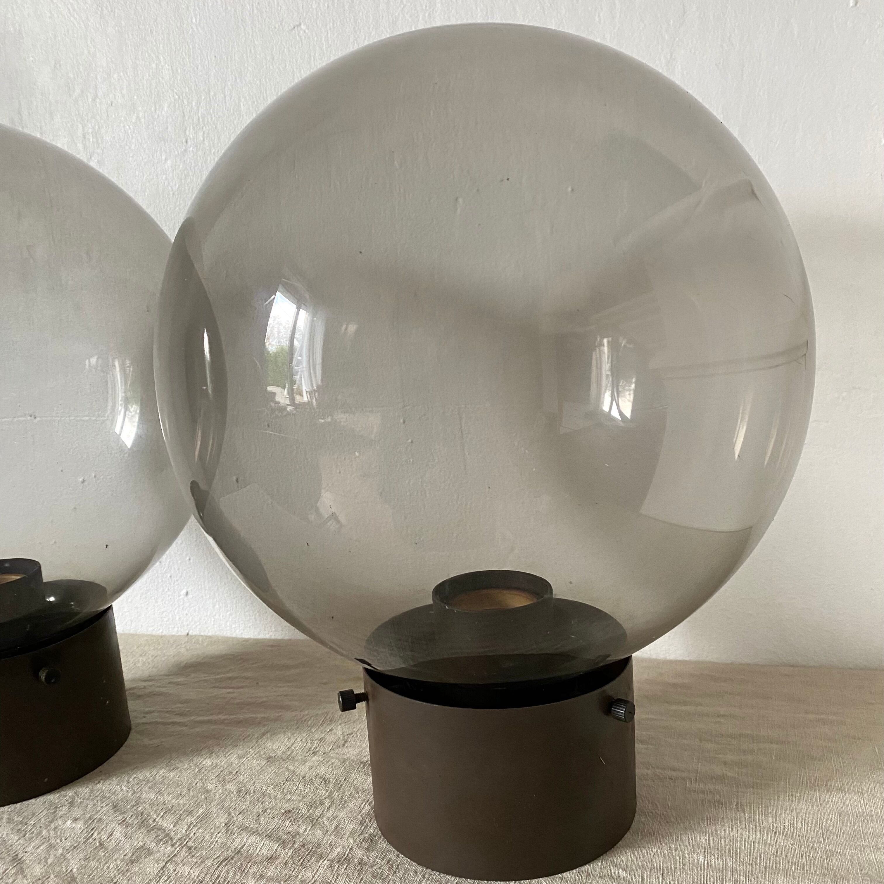 Plafonniers vintage globes en verre fumé