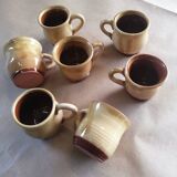 Set of 7 vintage stoneware yellow coffee cups